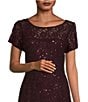 Color:Fig - Image 3 - Round Neck Short Sleeve Sequin Lace Midi Dress