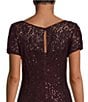 Color:Fig - Image 4 - Round Neck Short Sleeve Sequin Lace Midi Dress