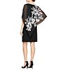 Color:Black Ivory - Image 2 - Chiffon Floral Print Asymmetrical Overlay Round Neck Short Capelet Sleeve Dress