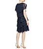 Ignite Evenings Chiffon Metallic Print V-Neck Short Sleeve Tiered Caplet Dress, Color:Navy/Gold - Image 3