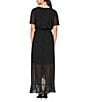 Color:Black - Image 2 - Chiffon Surplice V-Neck Short Sleeve Ruffle Hem Wrap Dress