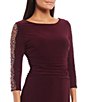 Ignite Evenings Embellished 3/4 Sleeve Ruched Bodice Column Gown ...