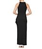 Color:Black - Image 2 - Embellished Halter Neck Sleeveless Ruched Side Cascade Ruffle Gown