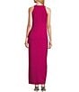 Color:Fuchsia - Image 2 - Embellished Halter Neck Sleeveless Ruched Side Cascade Ruffle Gown