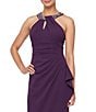 Color:Summer Plum - Image 3 - Embellished Halter Neck Sleeveless Ruched Side Cascade Ruffle Gown