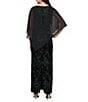 Ignite Evenings Flocked Sequin Chiffon Over Lay Column Dress, Color:Black/Emerald - Image 2