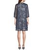Ignite Evenings Floral Foil Print Chiffon V-Neck Sleeveless A-Line Dress With Removable Cascade Chiffon Jacket, Color:Steel - Image 2