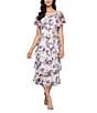 Ignite Evenings Floral Print Chiffon Scoop Neck Capelet Short Sleeve Tiered Midi Dress, Color:Blush Multi - Image 1