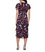 Ignite Evenings Floral Print Chiffon Tea Length Flutter Sleeve Tiered Dress, Color:Wine Multi - Image 2