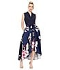 Ignite Evenings Floral Print Mikado Tie Waist V-Neck Sleeveless High-Low Midi Dress, Color:Navy Multi - Image 5