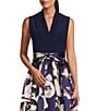 Color:Navy Multi - Image 3 - Floral Print Mikado Tie Waist V-Neck Sleeveless High-Low Midi Dress