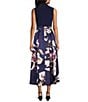 Ignite Evenings Floral Print Mikado Tie Waist V-Neck Sleeveless High-Low Midi Dress, Color:Navy Multi - Image 2