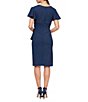 Color:Navy - Image 2 - Short Flutter Sleeve V-Neck Metallic Knit Sheath Dress