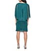 Ignite Evenings Glitter Mesh Overlay Bodice Capelet Sleeve Sheath Dress, Color:Pine - Image 2