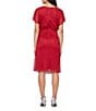 Ignite Evenings Glitter Mesh Scoop Neck Short Flutter Sleeve Blouson Dress, Color:Red - Image 2