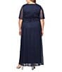 Ignite Evenings Glitter Mesh Surplice Neck Short Flutter Sleeve Ruched Waist A-Line Gown, Color:Navy - Image 2