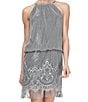 Color:Silver - Image 3 - Halter Chain Neck Sleeveless Crochet Fringe Hem Metallic Blouson Dress
