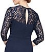 Color:Navy - Image 4 - Lace 3/4 Sleeve Square Neck Illusion Keyhole Back Stretch Crepe Gown