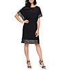 Ignite Evenings Matte Jersey Scoop Neck Short Flutter Sleeve Foil Hem Blouson Dress, Color:Black - Image 1