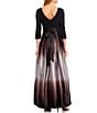 Color:Black/Silver - Image 2 - Ombre Satin Boat Neck 3/4 Sleeve Tie Waist Pocketed Ball Gown