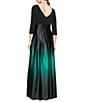 Color:Black/Green - Image 2 - Ombre Satin Boat Neck 3/4 Sleeve Ball Gown