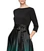 Color:Black/Green - Image 3 - Ombre Satin Boat Neck 3/4 Sleeve Tie Waist Pocketed Ball Gown