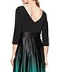 Color:Black/Green - Image 4 - Ombre Satin Boat Neck 3/4 Sleeve Tie Waist Pocketed Ball Gown
