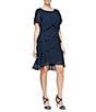 Color:New Navy - Image 1 - Petite Size Short Sleeve Round Neck Beaded Trim Tiered Dress
