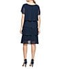Color:New Navy - Image 2 - Petite Size Short Sleeve Round Neck Beaded Trim Tiered Dress