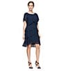 Color:New Navy - Image 3 - Petite Size Short Sleeve Round Neck Beaded Trim Tiered Dress