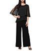 Ignite Evenings Petite Size 3/4 Embelished Sleeves Tiered Overlay Jumpsuit - Image 1