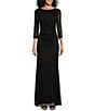 Ignite Evenings Petite Size 3/4 Sleeve Boat Neck Glitter Dress, Color:Black - Image 1
