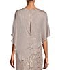 Color:Buff - Image 4 - Petite Size 3/4 Sleeve Round Neck Sequin Lace Overlay Sheath Gown