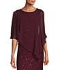 Ignite Evenings Petite Size 3/4 Sleeve Round Neck Sequin Lace Overlay Sheath Gown, Color:Fig - Image 3