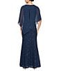 Ignite Evenings Petite Size 3/4 Sleeve Round Neck Sequin Lace Overlay Sheath Gown, Color:New Navy - Image 2