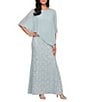 Ignite Evenings Petite Size 3/4 Sleeve Round Neck Sequin Lace Overlay Sheath Gown, Color:Sage - Image 1