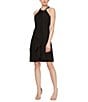 Color:Black - Image 1 - Petite Size Beaded Halter Neck Sleeveless Cascade Front Ruffle Chiffon Dress