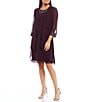 Color:Aubergine - Image 1 - Petite Size Beaded Round Neck 3/4 Sleeve Tiered 2-Piece Jacket Dress