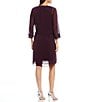 Color:Aubergine - Image 2 - Petite Size Beaded Round Neck 3/4 Sleeve Tiered 2-Piece Jacket Dress