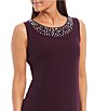 Color:Aubergine - Image 5 - Petite Size Beaded Round Neck 3/4 Sleeve Tiered 2-Piece Jacket Dress