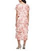 Ignite Evenings Petite Size Boat Neck Short Sleeve Tiered Floral Midi Dress, Color:Peach Multi - Image 2