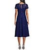 Ignite Evenings Petite Size Cap Sleeve Scoop Neck Sequin Lace A-Line Midi Dress, Color:Iris - Image 2