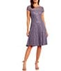 Ignite Evenings Petite Size Cap Sleeve Scoop Neck Sequin Lace A-Line Midi Dress, Color:Mystic/Heather - Image 1