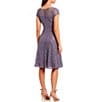 Ignite Evenings Petite Size Cap Sleeve Scoop Neck Sequin Lace A-Line Midi Dress, Color:Mystic/Heather - Image 2
