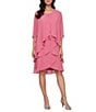 Ignite Evenings Petite Size Emebllished Tiered Chiffon Jacket Dress, Color:Rose - Image 1