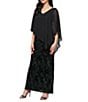 Ignite Evenings Petite Size Flocked Sequin Chiffon Over Lay Column Dress, Color:Black/Emerald - Image 1