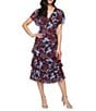 Ignite Evenings Petite Size Floral Print Chiffon Tea Length Flutter Sleeve Tiered Dress, Color:Wine multi - Image 1