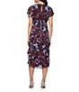 Ignite Evenings Petite Size Floral Print Chiffon Tea Length Flutter Sleeve Tiered Dress, Color:Wine multi - Image 2