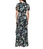 Ignite Evenings Petite Size Floral Print Flutter Sleeve Dress, Color:Navy Multi - Image 2