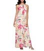 Ignite Evenings Petite Size Floral Print Halter Sleeveless Maxi Dress, Color:Pink Multi - Image 1